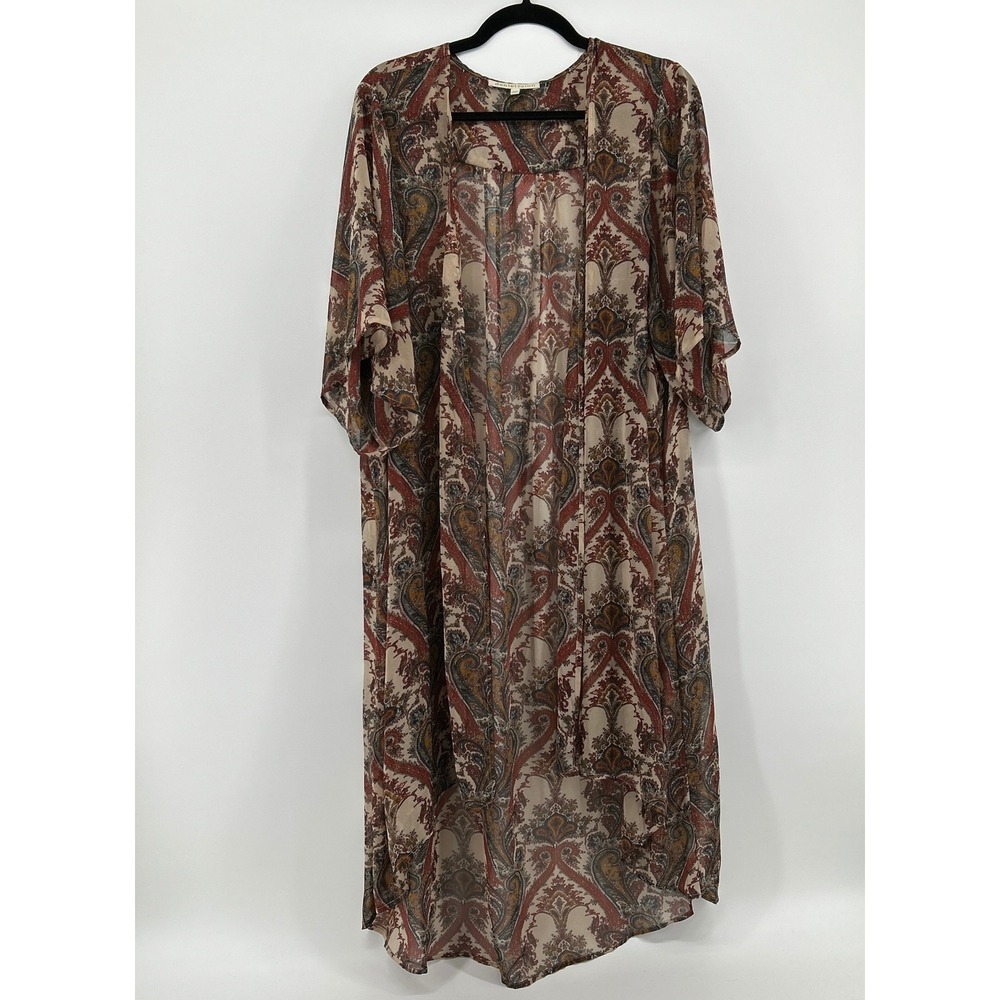 Daniel Rainn Paisley Open Front Kimono Duster Maxi M/L‎ Boho Chic Festival Gypsy